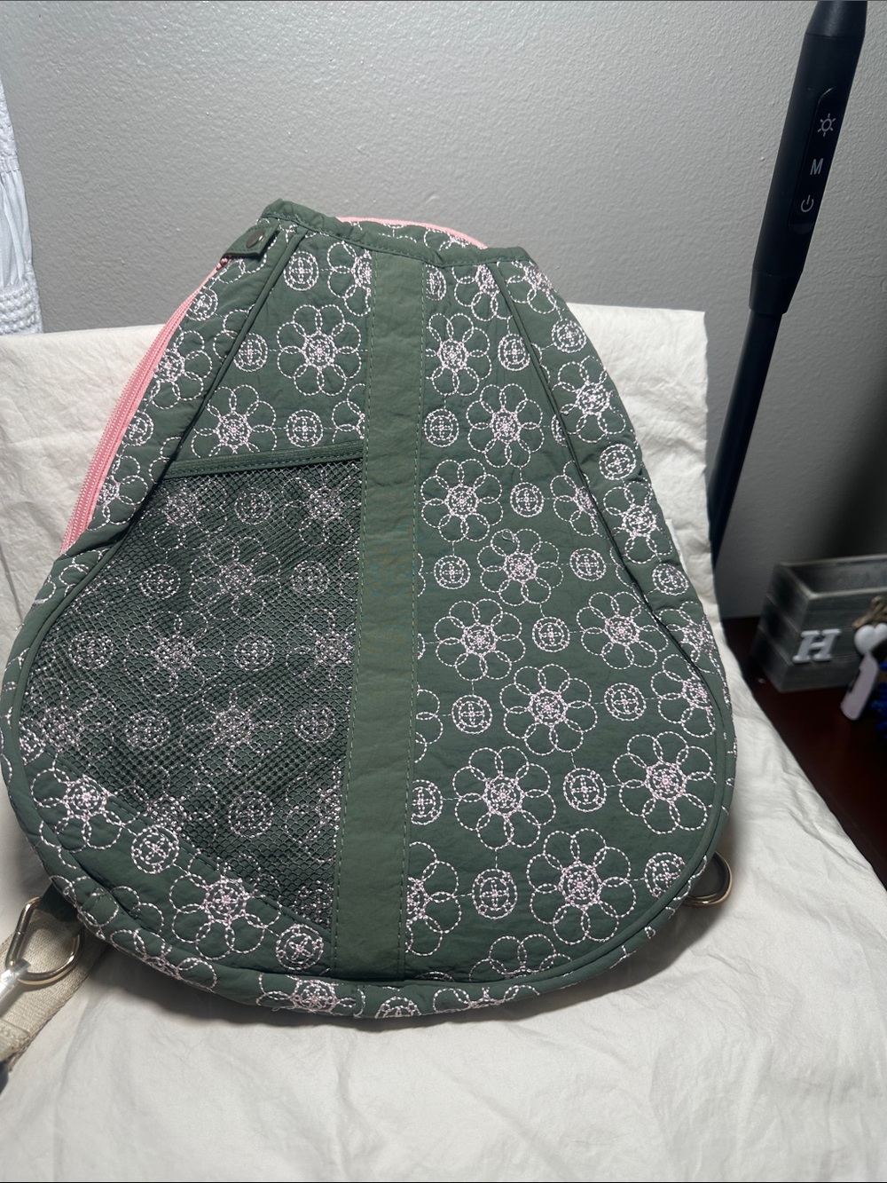 Quilted Olive Green Floral Crossbody Bag with Pink Trim by Oak and Reed. new